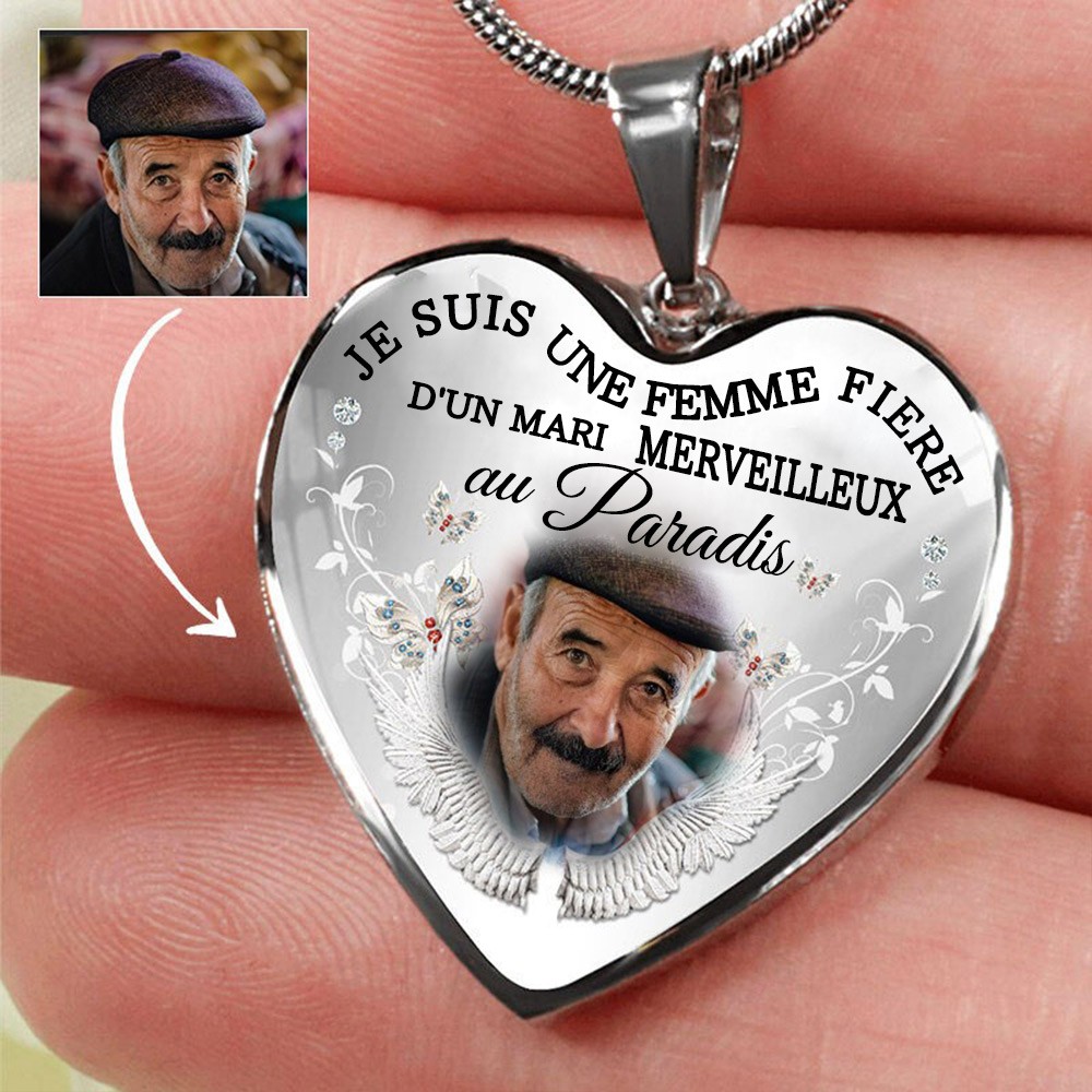 Collier photo commémoratif personnalisé Souvenir de sympathie personnalisé Pendentif en forme de cœur Cadeau de deuil