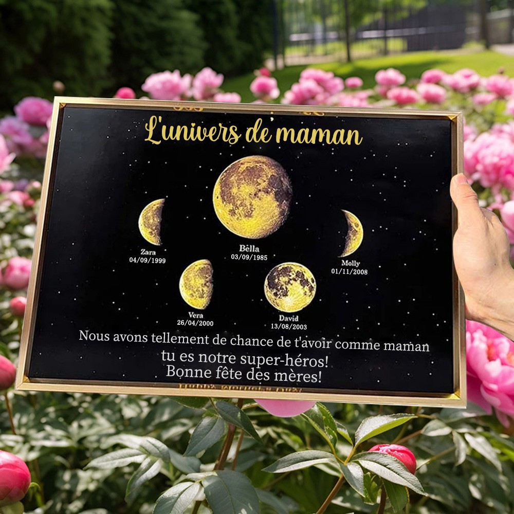 Cadre d'impression personnalisé avec phases de lune et ciel de maman, cadeau de fête des mères