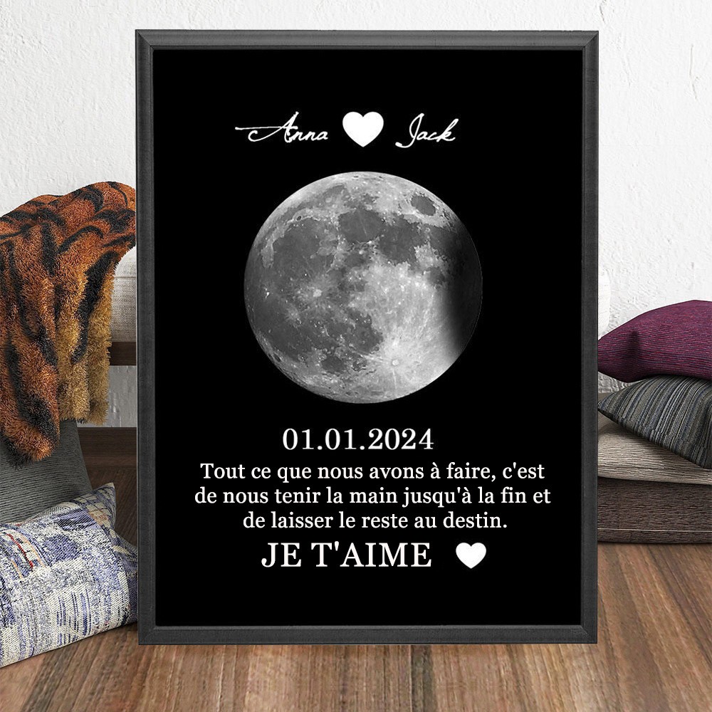 Impression d'art personnalisée Cadre photo Phase de lune Idées cadeaux anniversaire Cadeau souvenir pour couple