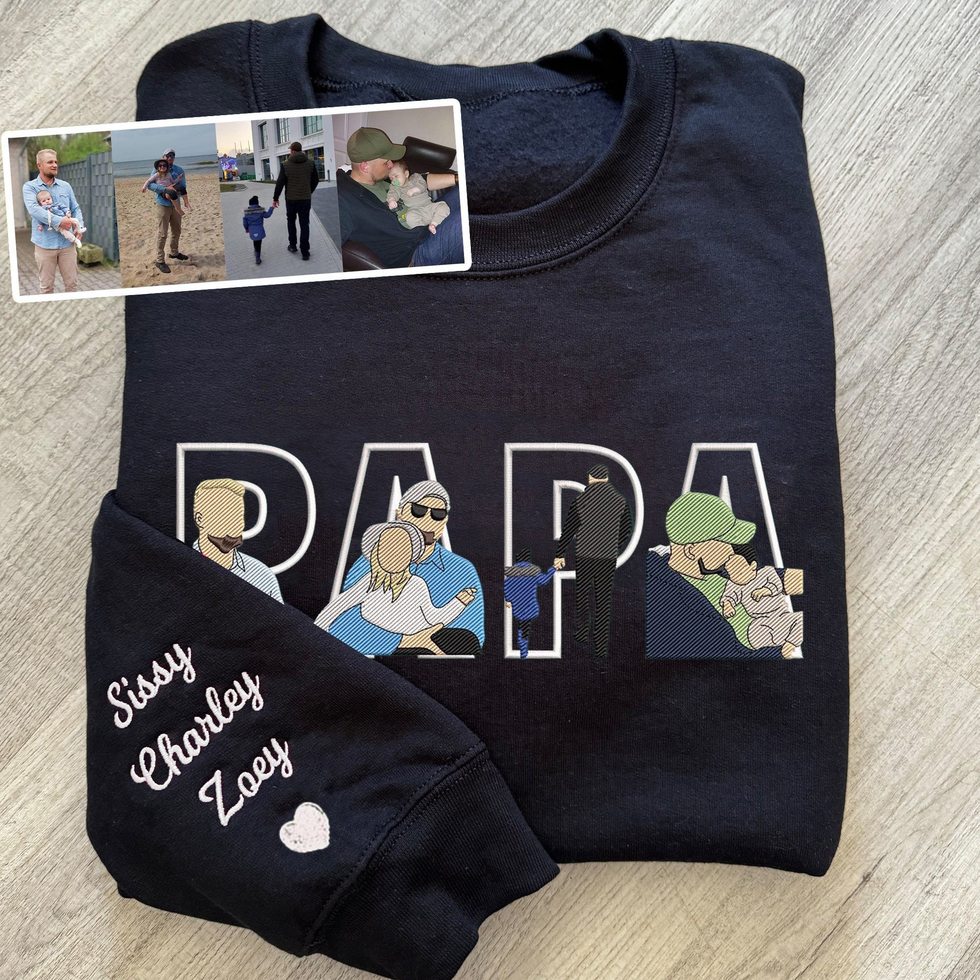 Personnalisé Papa brodé Photo Portrait sweat-shirt cadeaux pour papa grand-père fête des pères cadeau