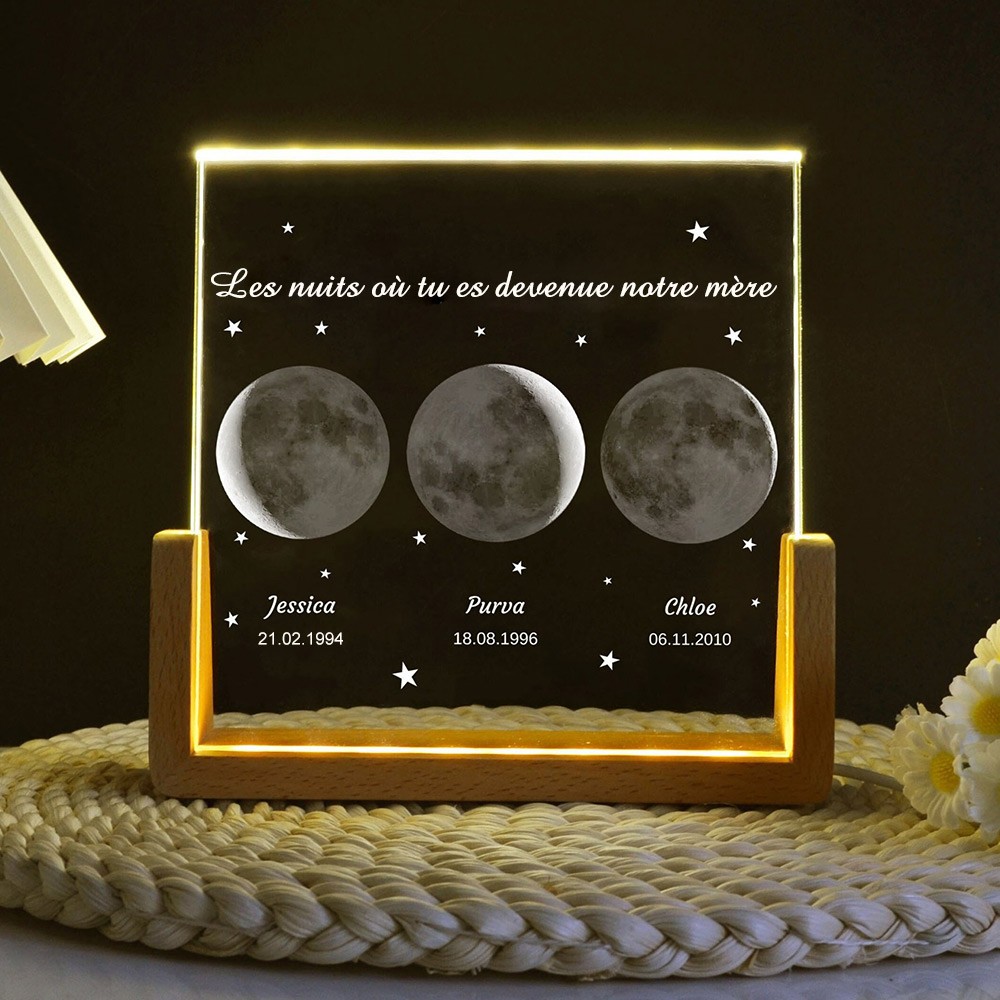 Les nuits où tu es devenue notre mère Lampe de phase de lune personnalisée pour maman Idées cadeaux pour la fête des mères