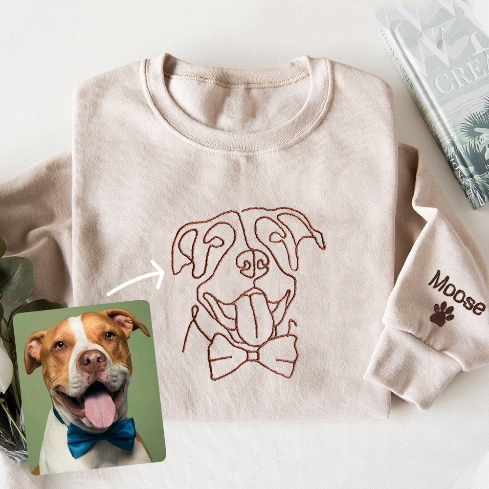 Sweat-shirt brodé personnalisé pour chien avec photo d'animal de compagnie, cadeau de broderie de Noël pour les amoureux des animaux