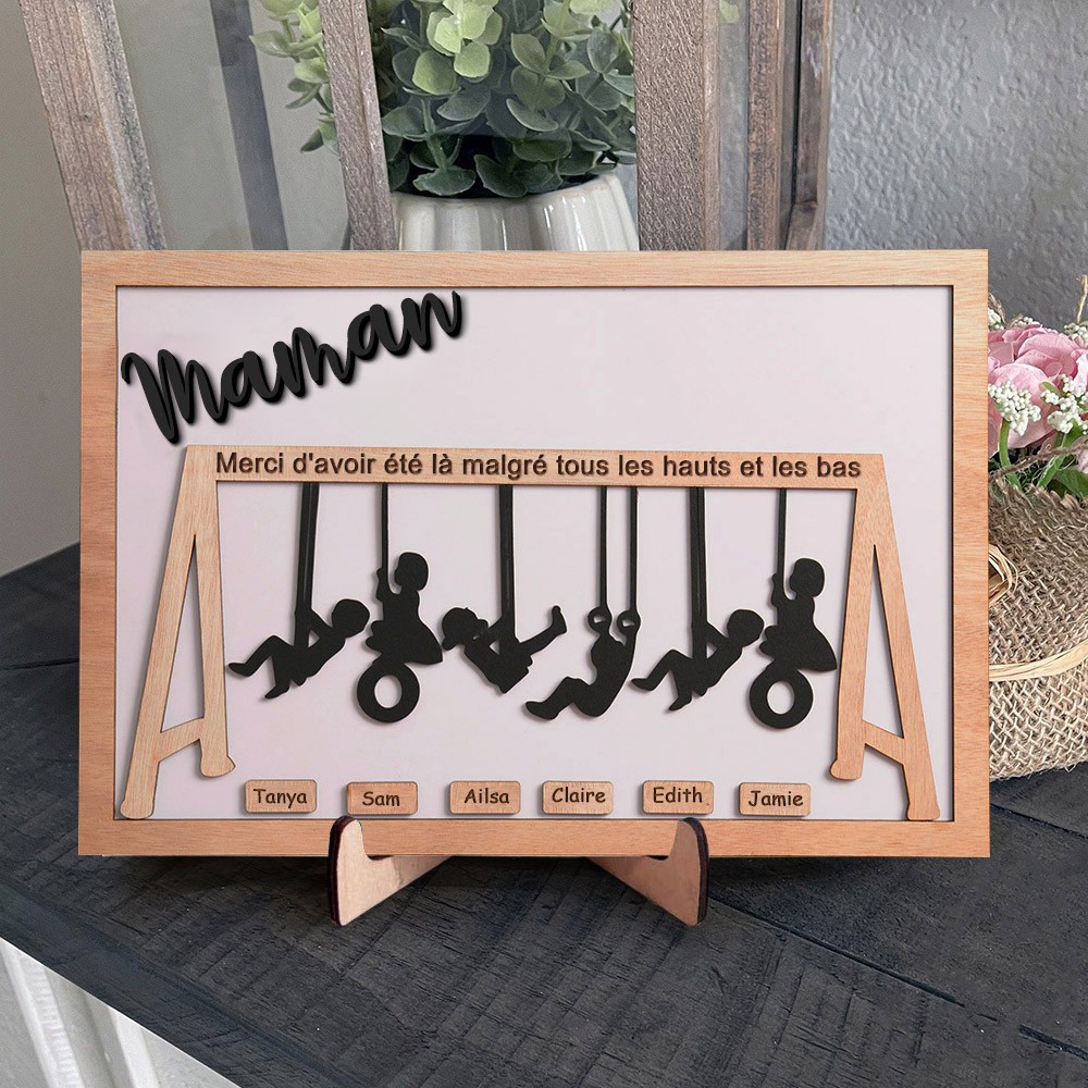 Panneau de balançoire personnalisé avec noms d'enfants, cadeaux souvenirs pour maman grand-mère