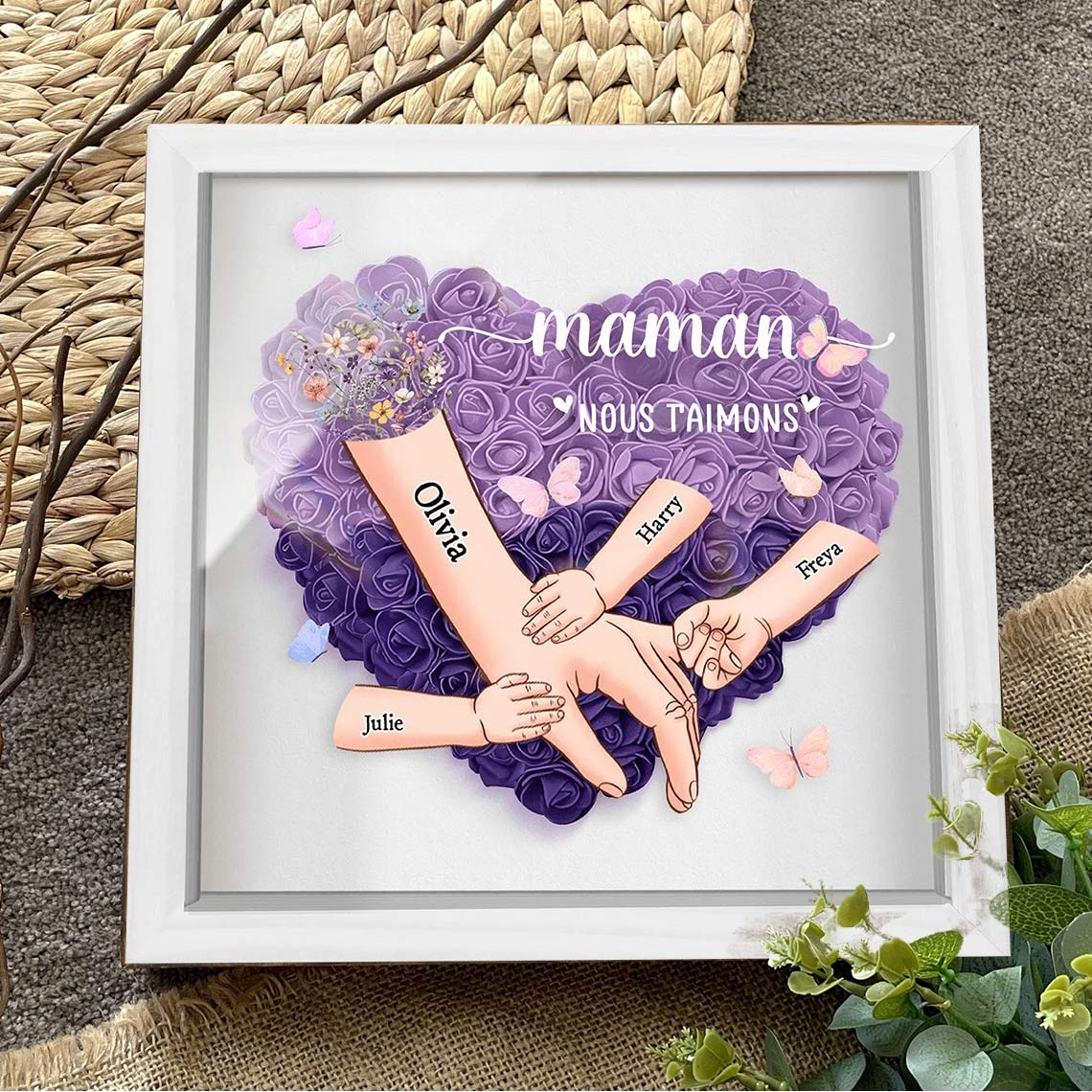 Maman nous t'aimons main dans la main boîte à fleurs cadeaux personnalisés pour maman cadeaux uniques pour la fête des mères