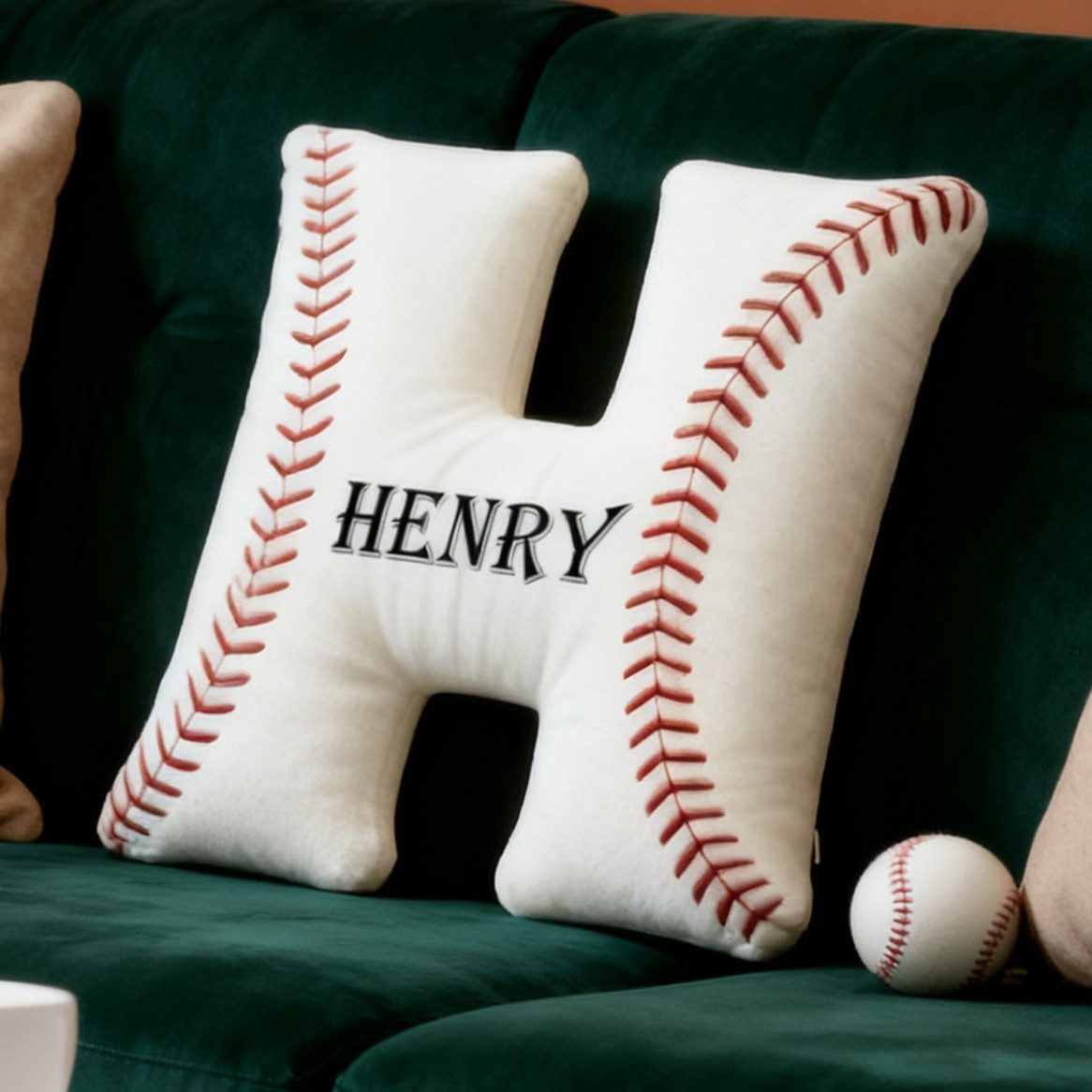Coussin personnalisé en forme de lettre sur le thème du baseball avec nom personnalisé Cadeau de Noël pour les passionnés de baseball