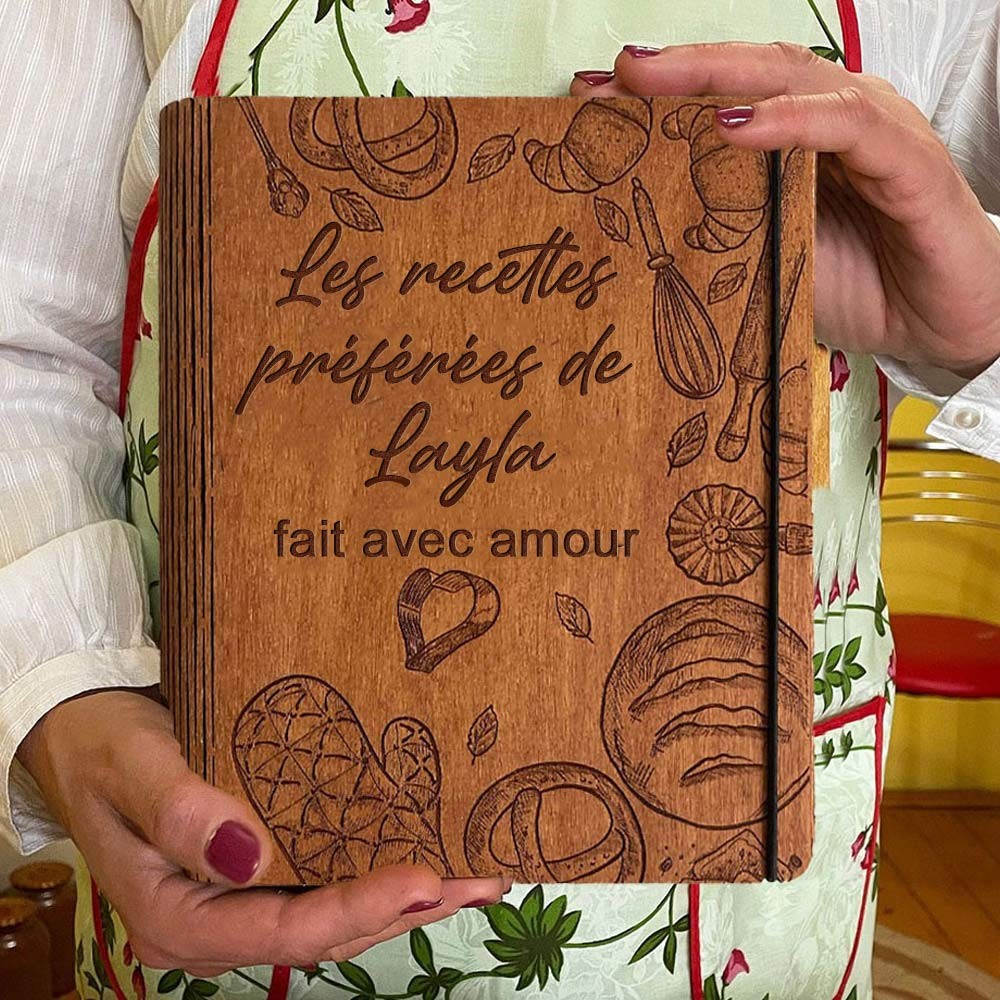 Livre de recettes personnalisé, classeur en bois, journal gravé personnalisé pour maman et grand-mère, idées de cadeaux de Noël