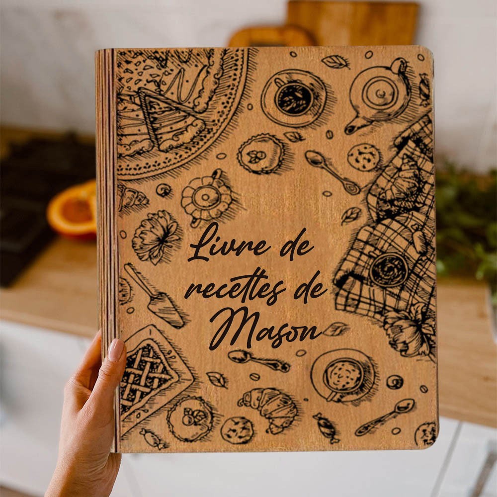 Livre de recettes en bois personnalisé avec classeur vierge Cadeaux familiaux uniques Cadeau de Noël pour maman grand-mère