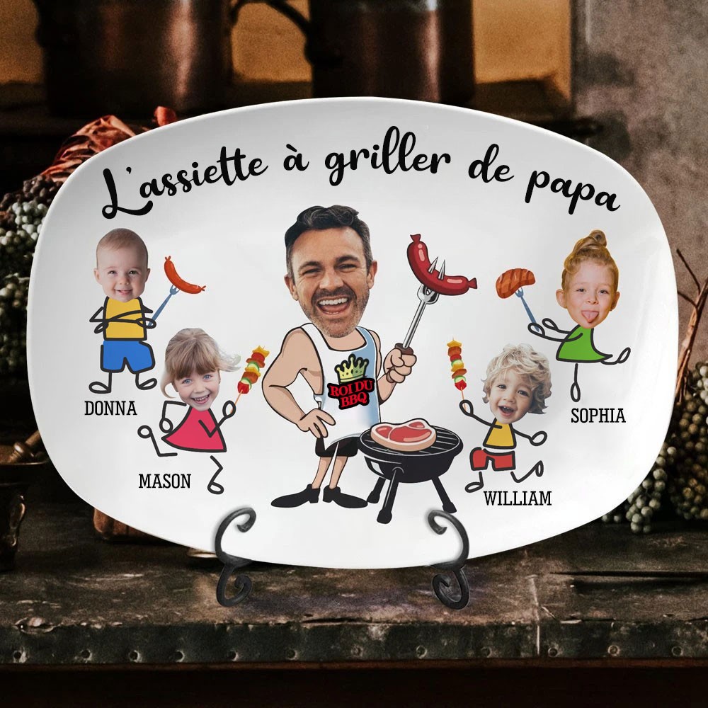 Assiette barbecue personnalisée pour papa avec photo et nom des enfants, cadeaux amusants pour papa, cadeau de fête des pères