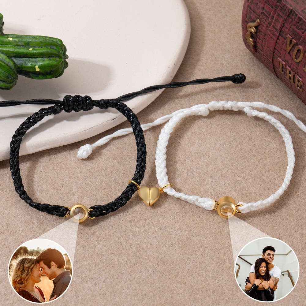 Bracelet de projection magnétique personnalisé en corde tressée pour couple cadeaux d'anniversaire pour elle et lui cadeaux de Saint-Valentin