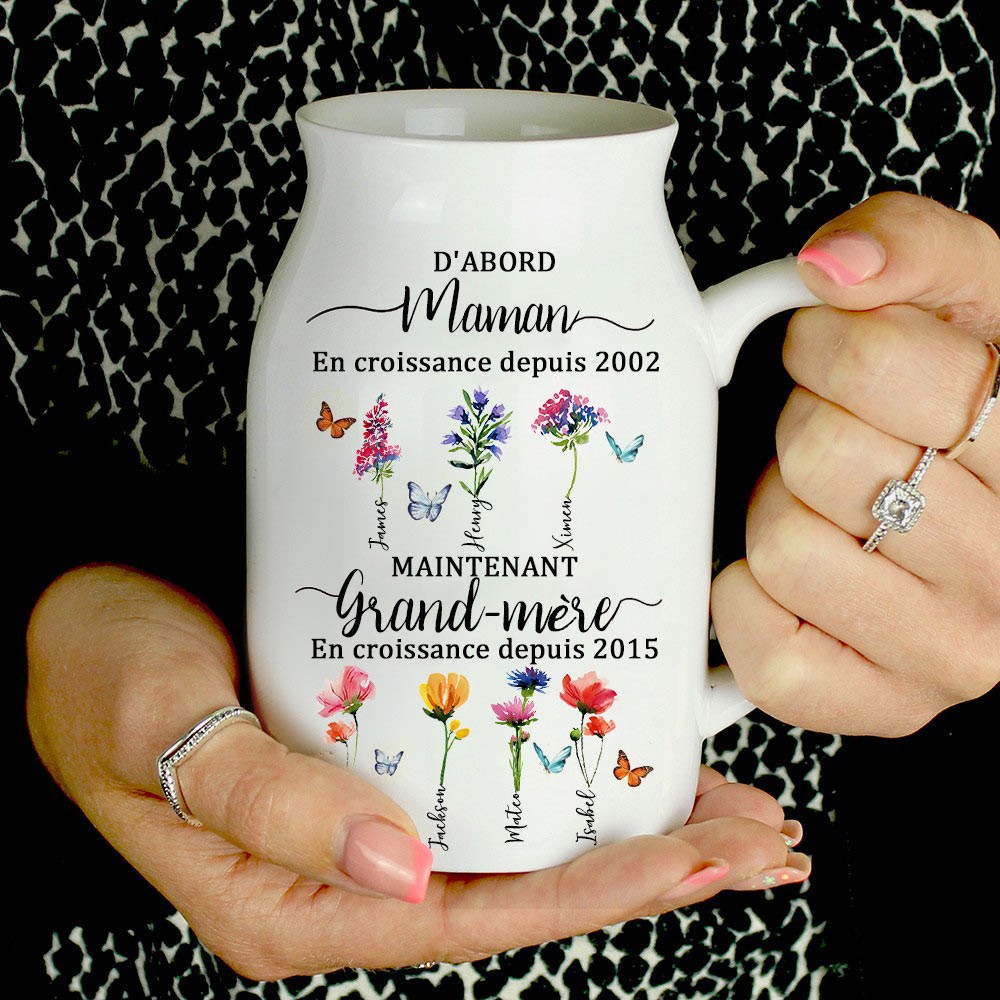 Vase à fleurs personnalisé pour la première maman et la grand-mère, cadeau pour la fête des mères, idée cadeau pour maman et grand-mère