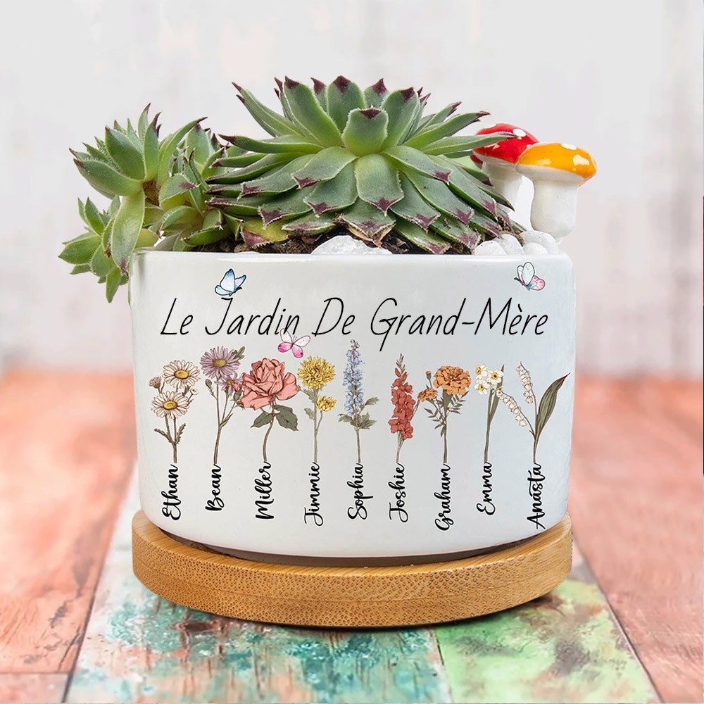 Cadeau personnalisé de pot de fleur de naissance de plante succulente de jardin de grand-mère pour maman grand-mère