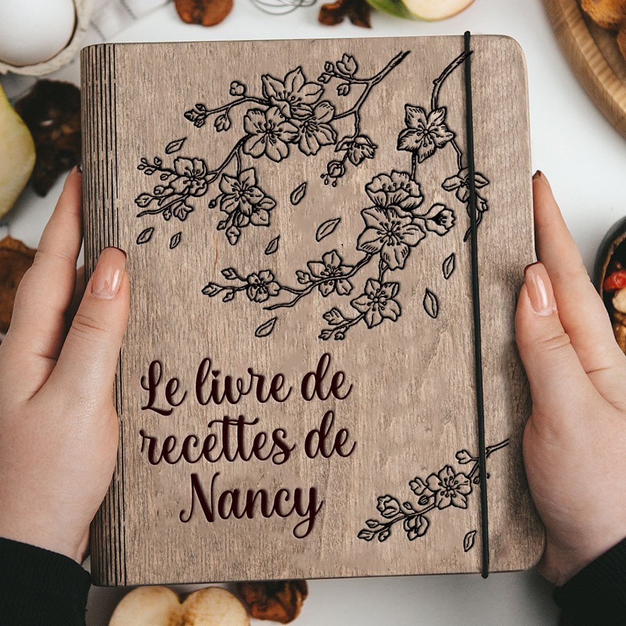 Livre de recettes familial personnalisé en bois idées cadeaux pour maman grand-mère