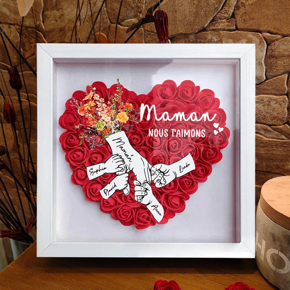 Maman nous t'aimons main dans la main boîte à fleurs cadeaux personnalisés pour maman cadeaux uniques pour la fête des mères