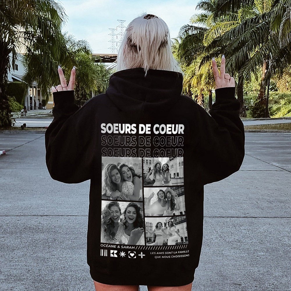 Sweat-shirt personnalisé SOEURS DE COEUR avec photos, cadeaux uniques pour elle, cadeau souvenir pour amis
