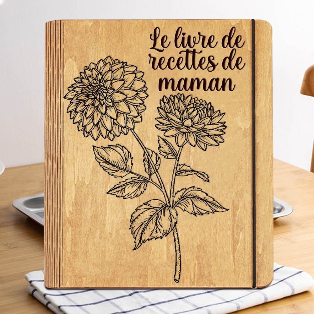 Livre de recettes familial personnalisé en bois idées cadeaux pour maman grand-mère