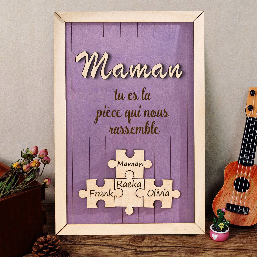 Puzzle en bois fait main personnalisé avec nom et pièce Maman, tu es la pièce qui nous rassemble Idées cadeaux pour maman et grand-mère