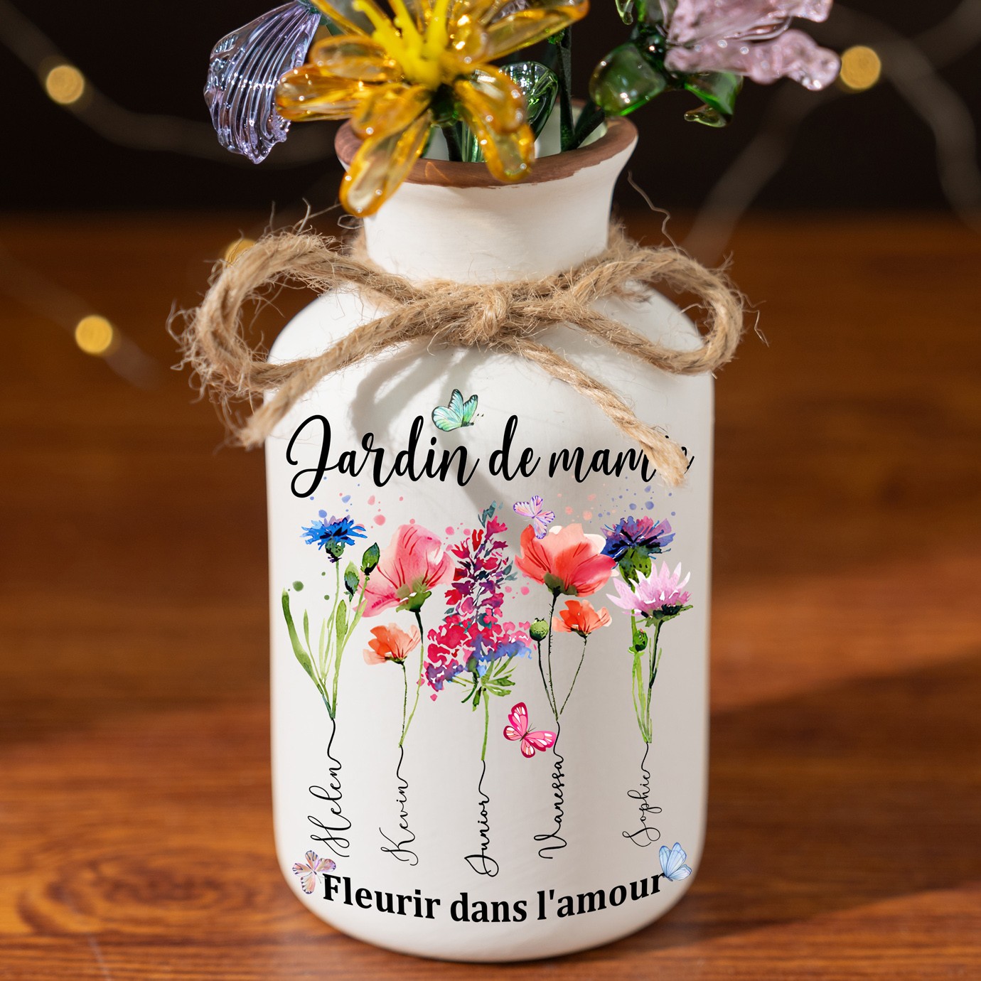 Vase à fleurs personnalisé pour le mois de naissance de la mère, cadeau de fête des mères