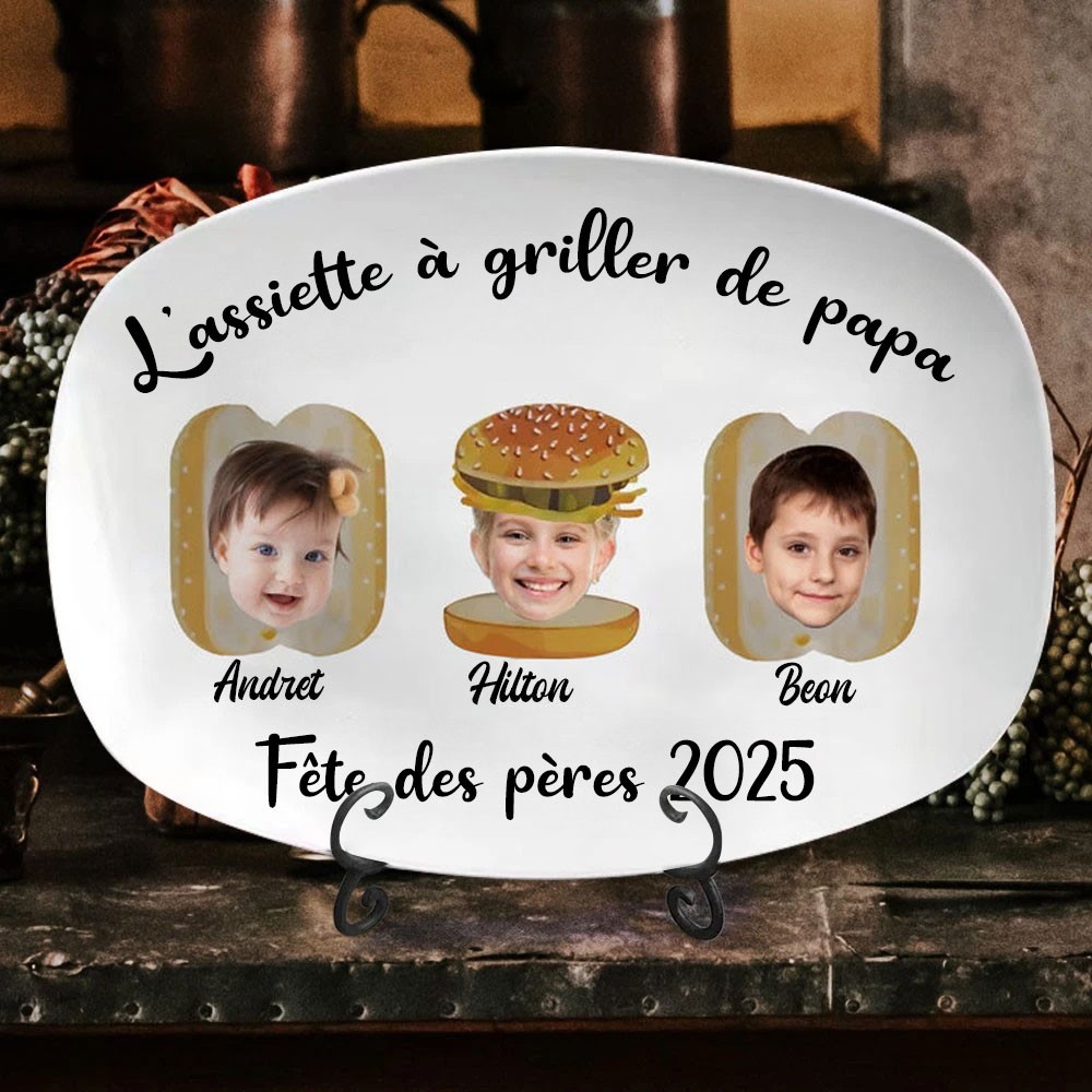 Impression d'art personnalisée Photo Assiette de grillades de papa avec les noms des enfants Souvenir Cadeau de fête des pères