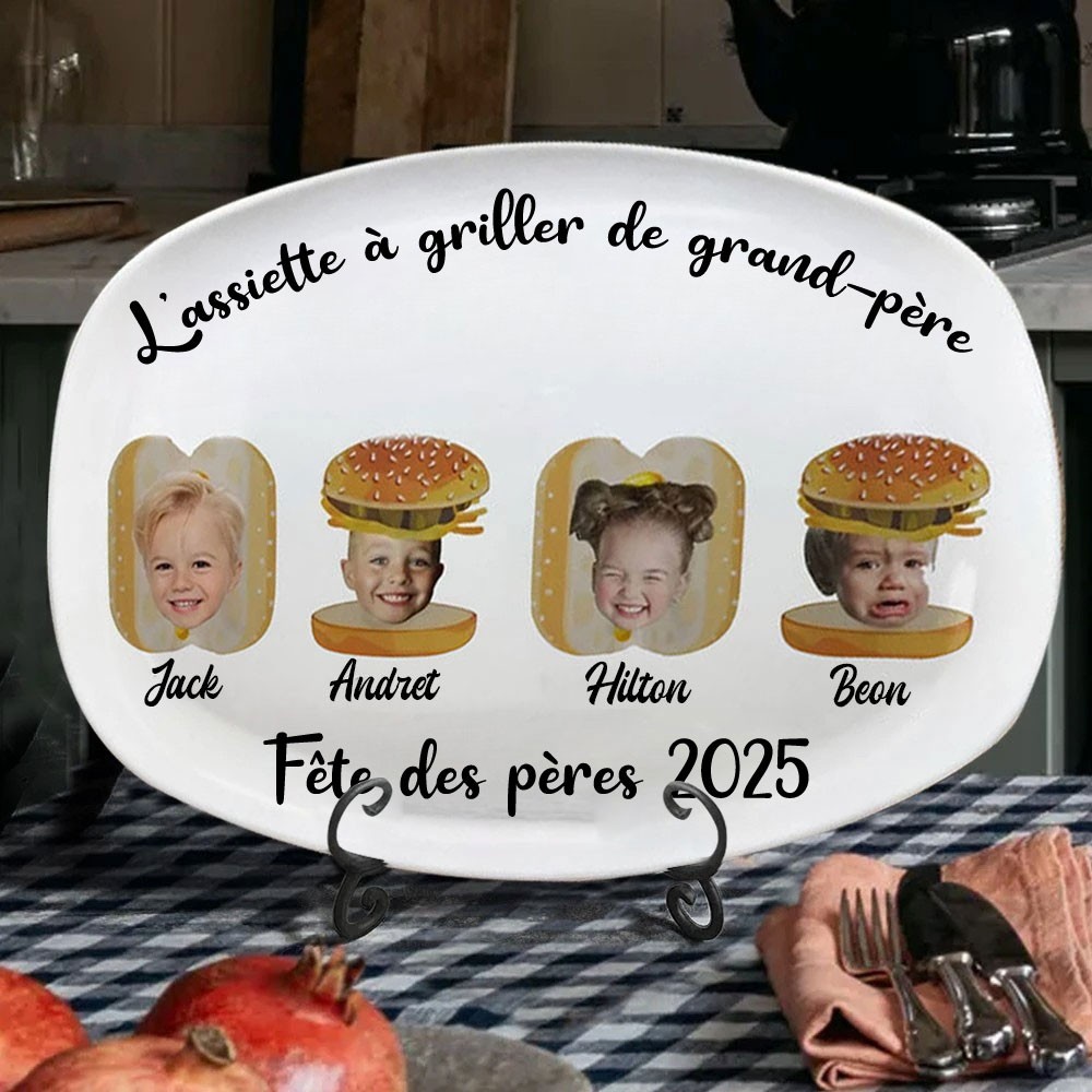 Assiette à griller personnalisée pour grand-père avec les noms des enfants, cadeau pour grand-père, papa, cadeau de fête des pères