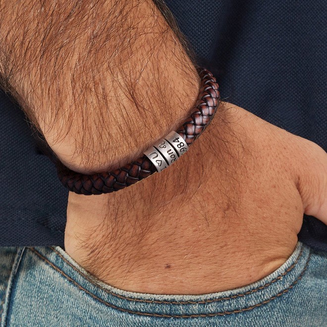 Bracelet en cuir perlé personnalisé pour homme avec noms d'enfants pour lui, cadeau pour papa, cadeau de fête des pères