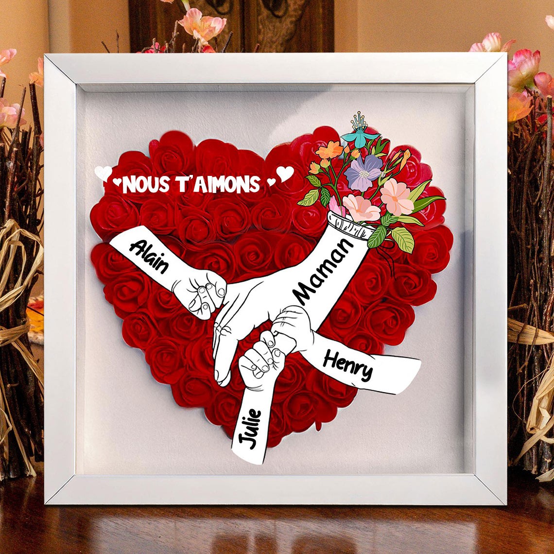 Maman nous t'aimons main dans la main boîte à fleurs cadeaux personnalisés pour maman cadeaux uniques pour la fête des mères