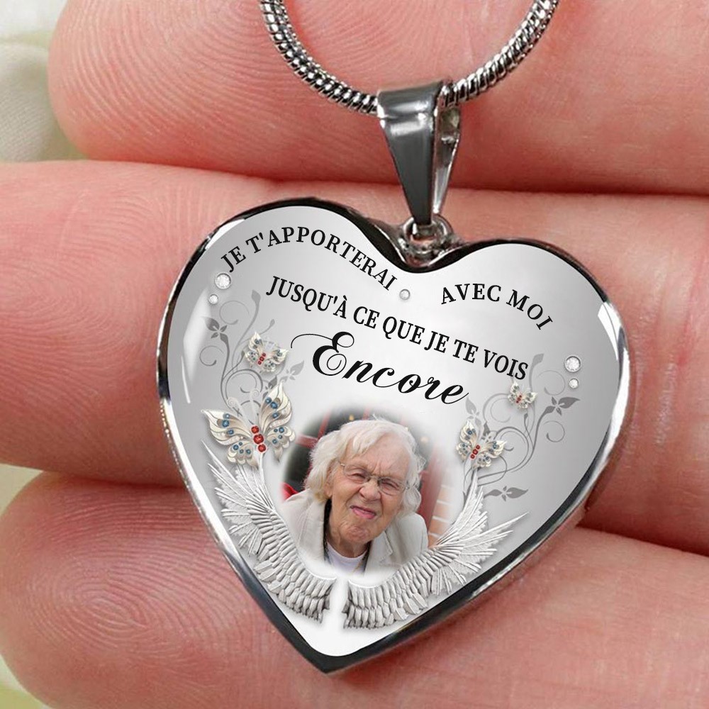 Collier photo personnalisé avec pendentif en forme de cœur Je t'apporterai avec moi jusqu'à ce que je te revoie