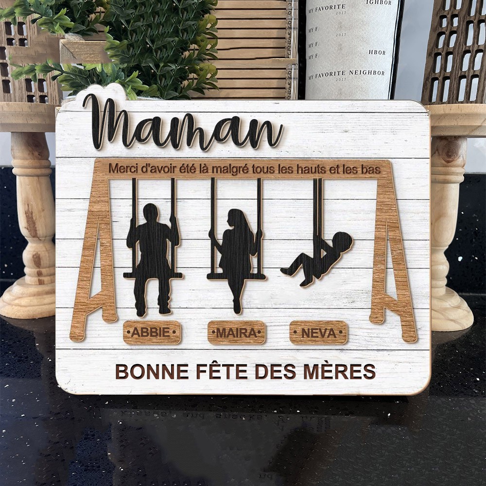 Panneau de balançoire en bois personnalisé avec noms, cadeaux pour maman grand-mère