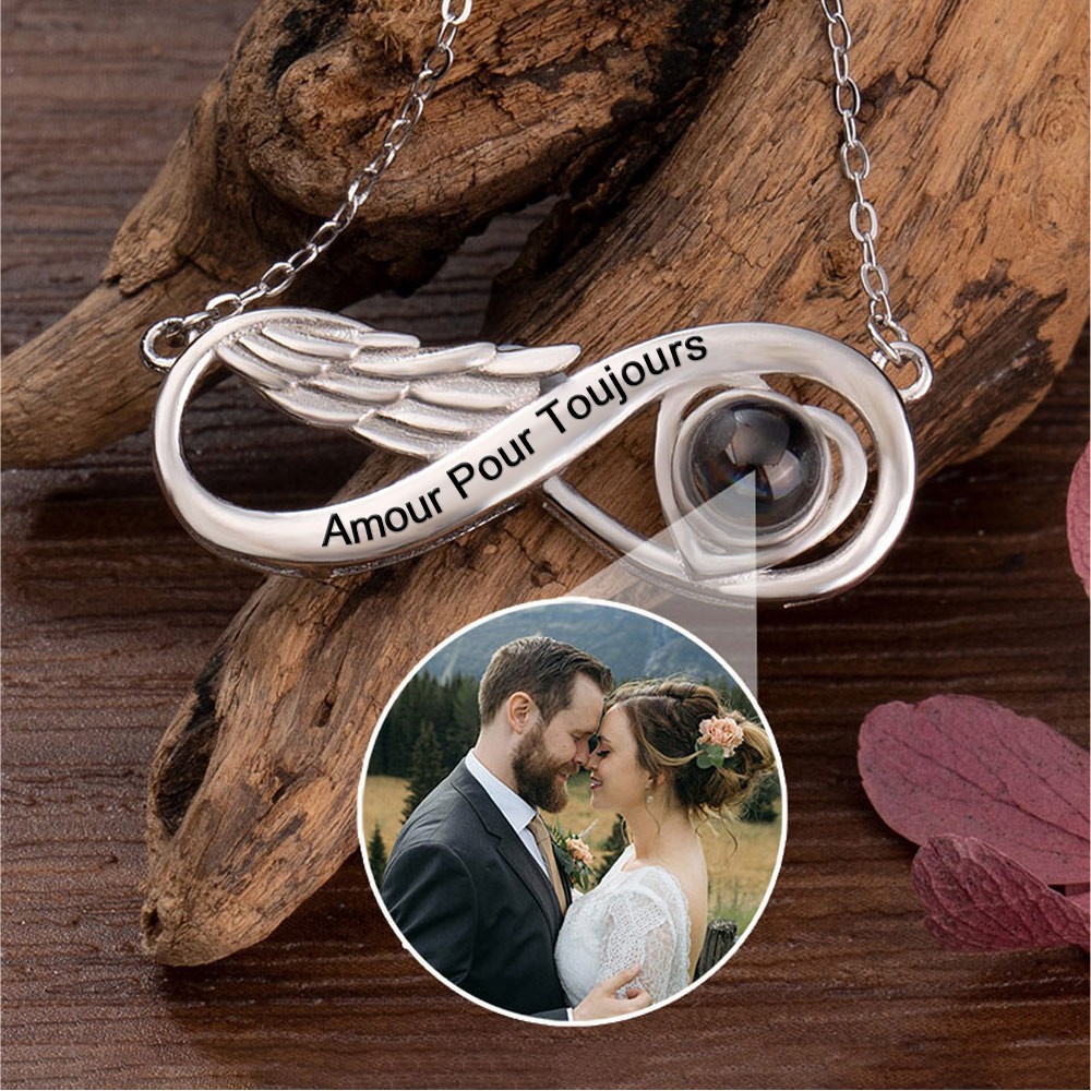 Collier de projection infini personnalisé avec image à l'intérieur Cadeaux pour femme Cadeau souvenir pour âme sœur