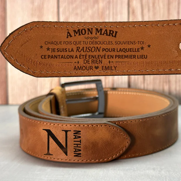 Ceinture en Cuir Gravée Personnalisée Cadeau Unique pour Mari et Petit Ami Cadeau d'Anniversaire Idées Cadeau de Noël
