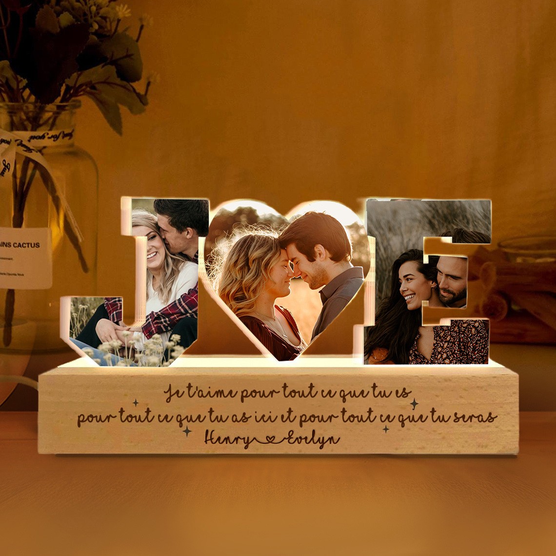 Collage Photo Personnalisé pour Couple - Veilleuse - Cadeaux d'Amour pour Petite Amie / Petit Ami Cadeaux d'Anniversaire Cadeau de Saint-Valentin