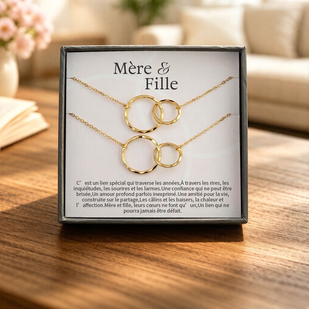 Collier Mère-Fille à 2 Cercles – Bijou symbolique à offrir à une maman et sa fille – Cadeau idéal pour la Fête des Mères