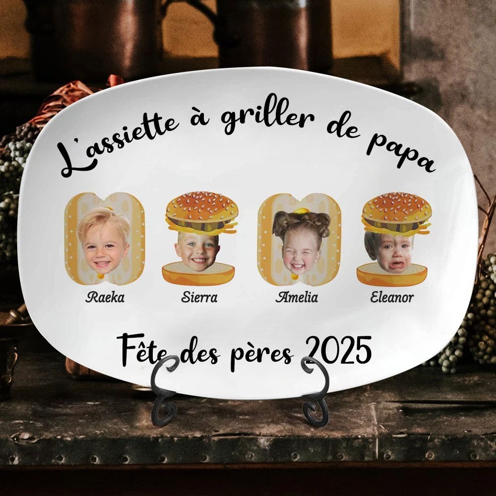 Assiette de grillades personnalisée pour papa avec les noms des enfants et une photo Cadeau unique pour la fête des pères
