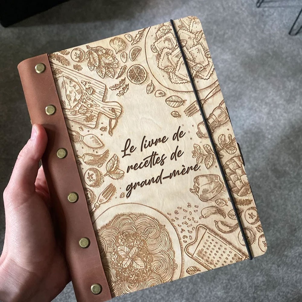 Livre de recettes familial personnalisé en bois, classeur vierge, idées cadeaux pour maman, grand-mère, cadeau de Noël unique