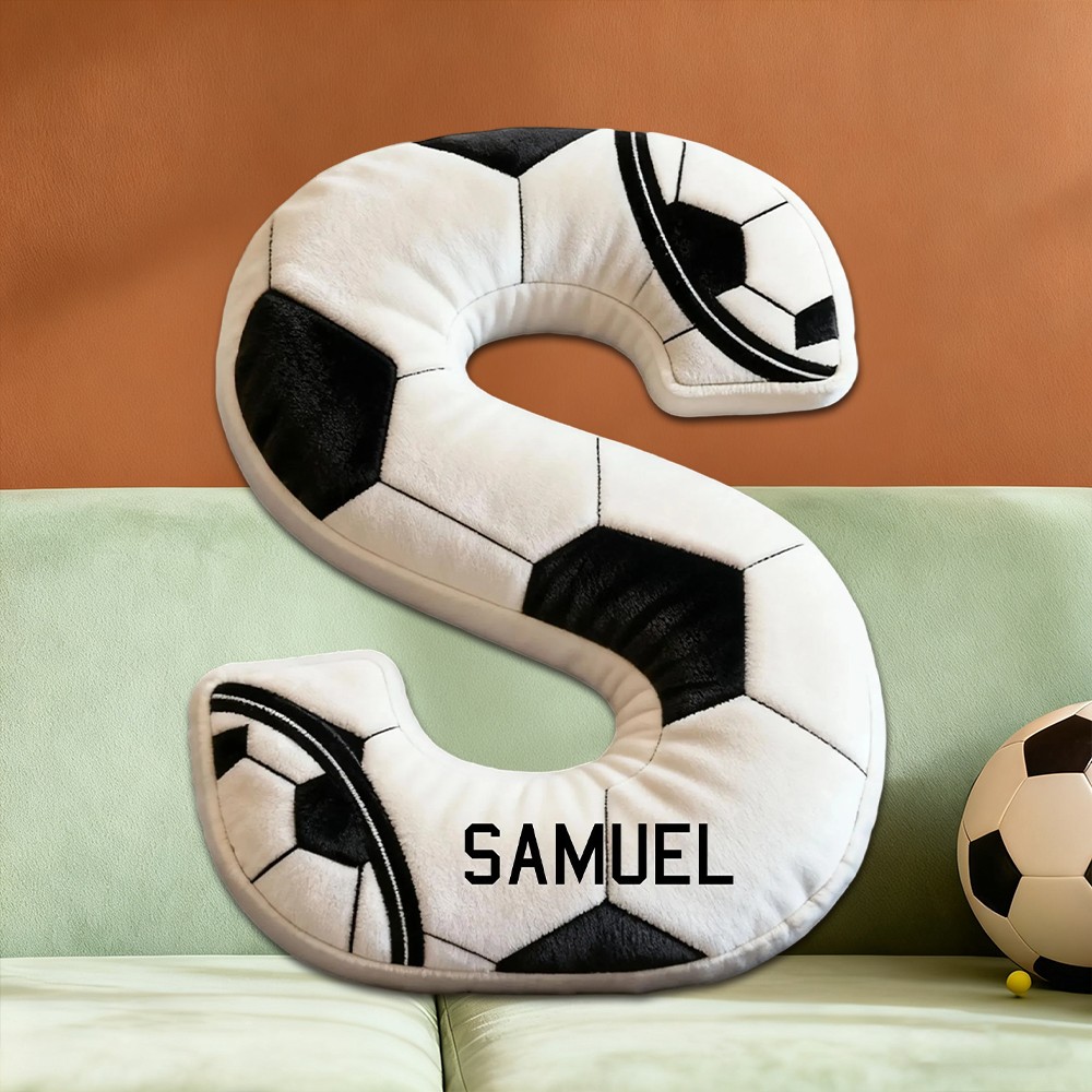Coussin personnalisé sur le thème du football avec lettre et prénom Cadeau de Noël idéal pour les fans de foot
