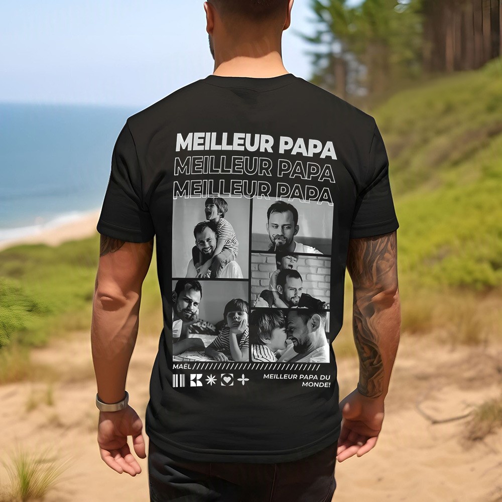 T-shirt personnalisé MEILLEUR PAPA avec photos Cadeaux uniques pour papa Cadeau de fête des pères