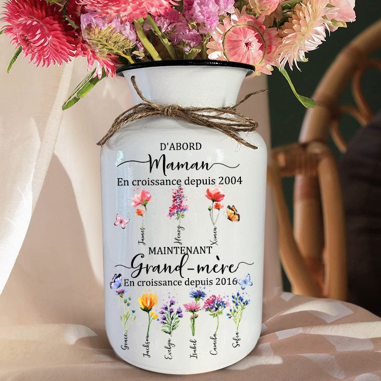 Personnalisé première mère maintenant grand-mère Vase de fleurs de naissance avec le nom des enfants cadeaux uniques pour maman grand-mère