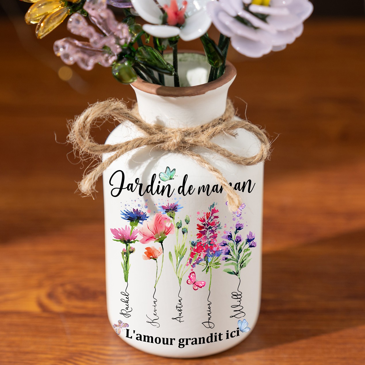 Vase de fleurs de naissance personnalisé pour maman avec noms d'enfants Idées cadeaux pour la fête des mères