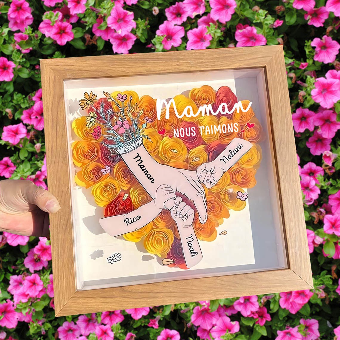 Maman nous t'aimons main dans la main boîte à fleurs cadeaux personnalisés pour maman cadeaux uniques pour la fête des mères