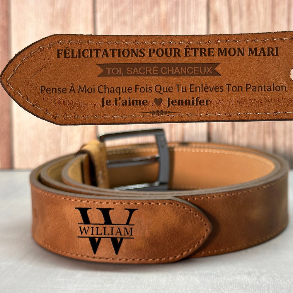 Félicitations D'Être Mon Mari Ceinture en Cuir Gravée Sur Mesure Cadeau d'Anniversaire Unique Idées Cadeau de Noël