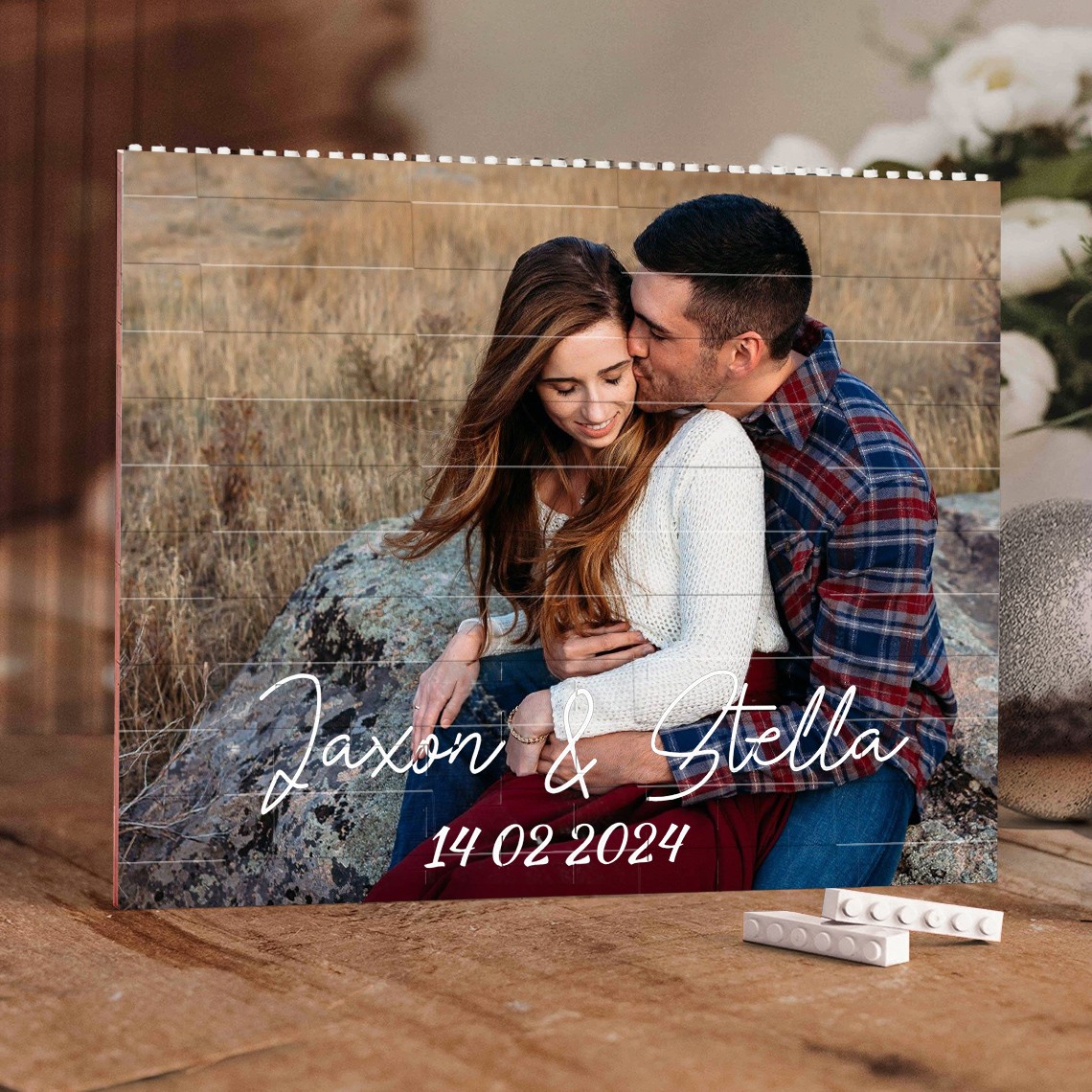 Puzzle de Construction en Briques Photo Personnalisé Cadeau-Souvenir pour Couples Cadeaux de Saint-Valentin pour Petit-Ami et Mari