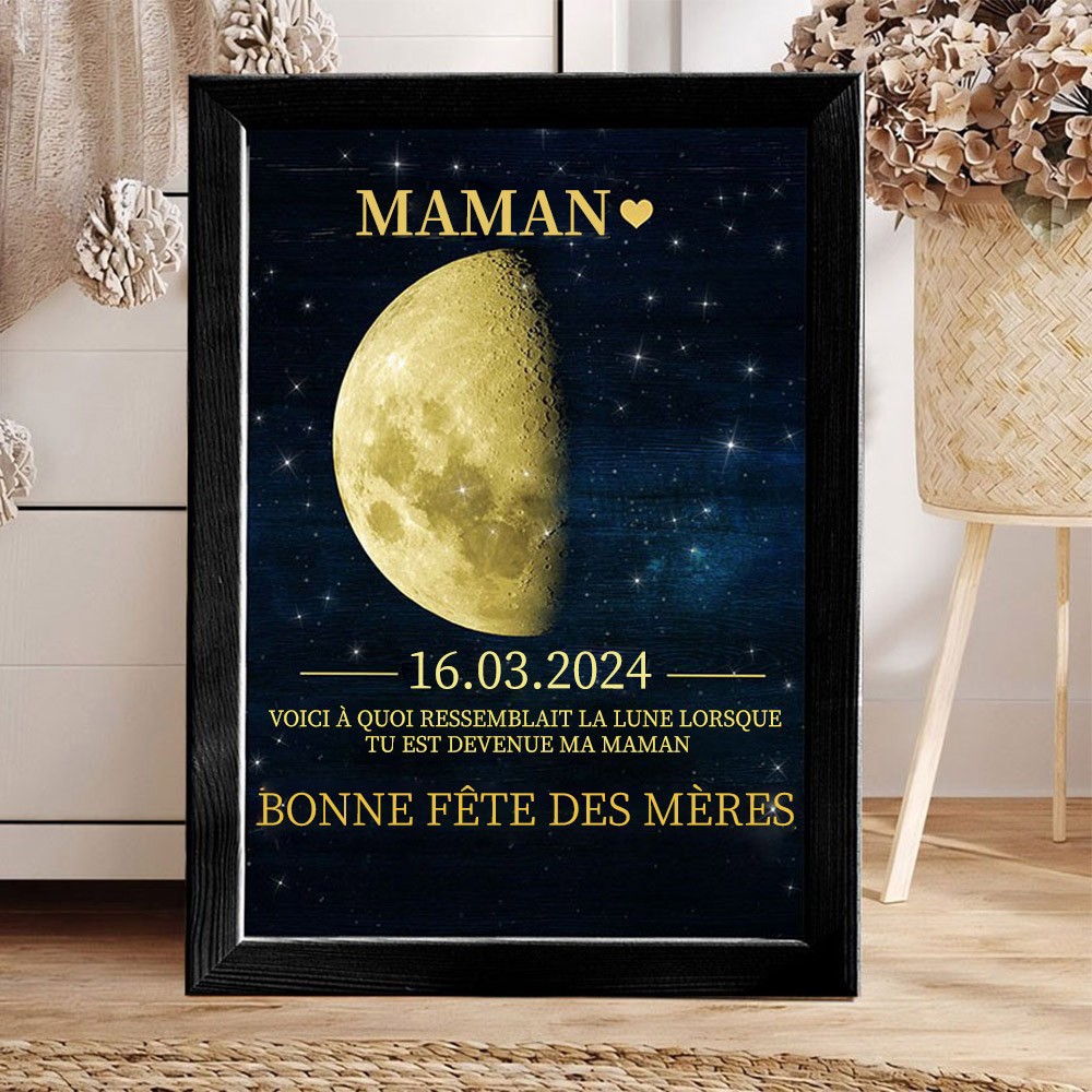 Panneau personnalisé avec cadre en bois, Phase de lune, avec Date, cadeaux uniques pour maman, idées de cadeaux pour la fête des mères