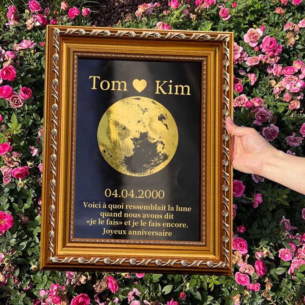 Cadre de phases de lune personnalisé par date pour cadeau d'anniversaire de couple pour femme mari cadeaux de Noël