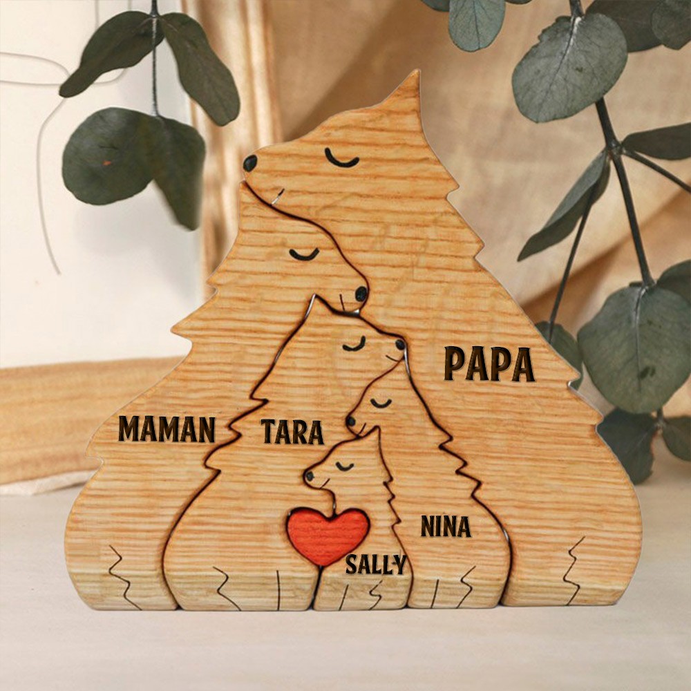 Puzzle familial de loup en bois personnalisé, Figurines d'animaux, cadeaux souvenirs de famille