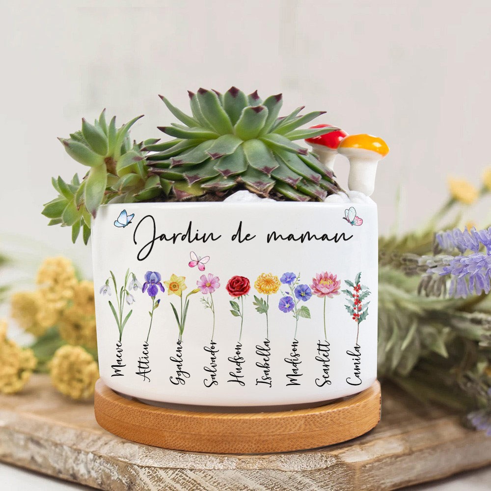 Pot de fleurs de naissance personnalisé pour maman, jardin, avec noms, cadeau de fête des mères