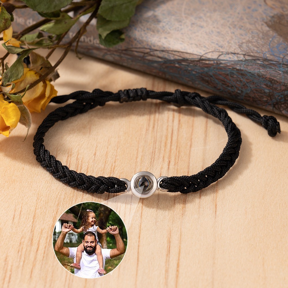 Idées cadeaux pour bracelet en corde avec projection de photo commémorative personnalisée pour papa Cadeau de fête des pères