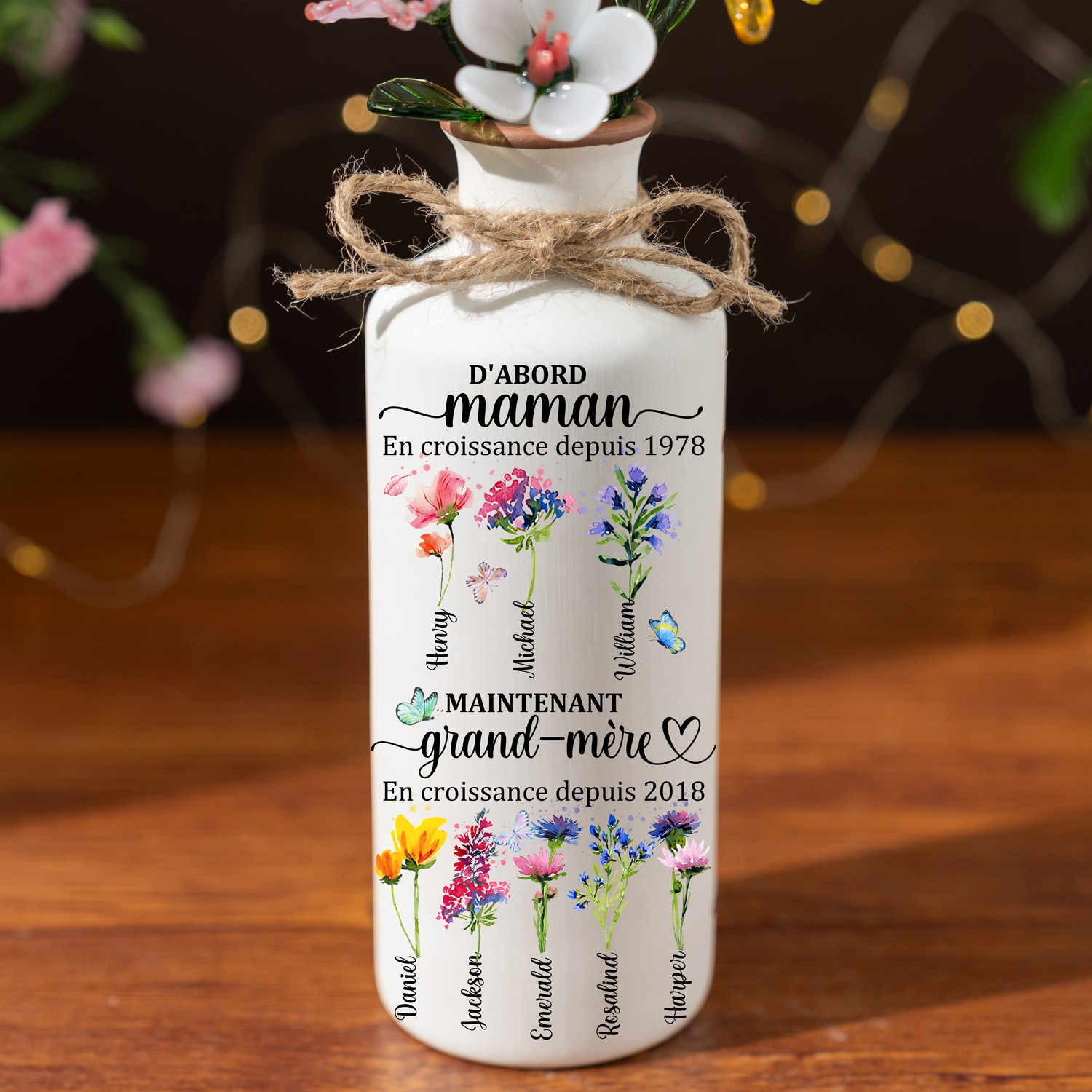 Personnalisé première mère maintenant grand-mère Vase de fleurs de naissance pour maman grand-mère cadeau de fête des mères