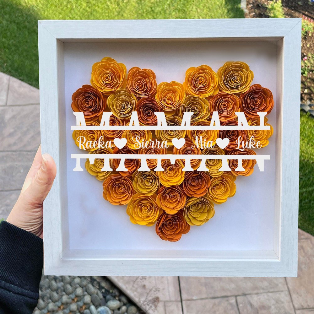 Boîte d’ombre de coeur personnalisée avec des cadeaux uniques de fleurs pour maman grand-mère