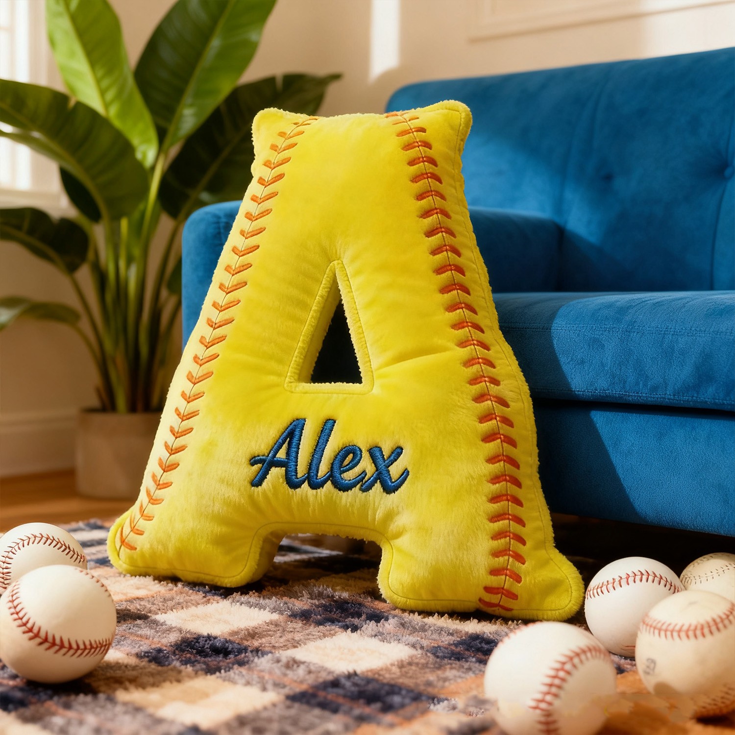 Coussin personnalisé sur le thème du softball avec lettre et prénom cadeau de Noël idéal pour les passionnés de softball