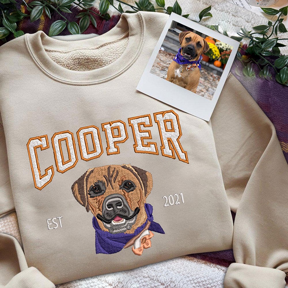Sweat-shirt brodé personnalisé avec photo de portrait d'animal de compagnie Cadeaux pour amoureux des animaux Idées de cadeaux de Noël