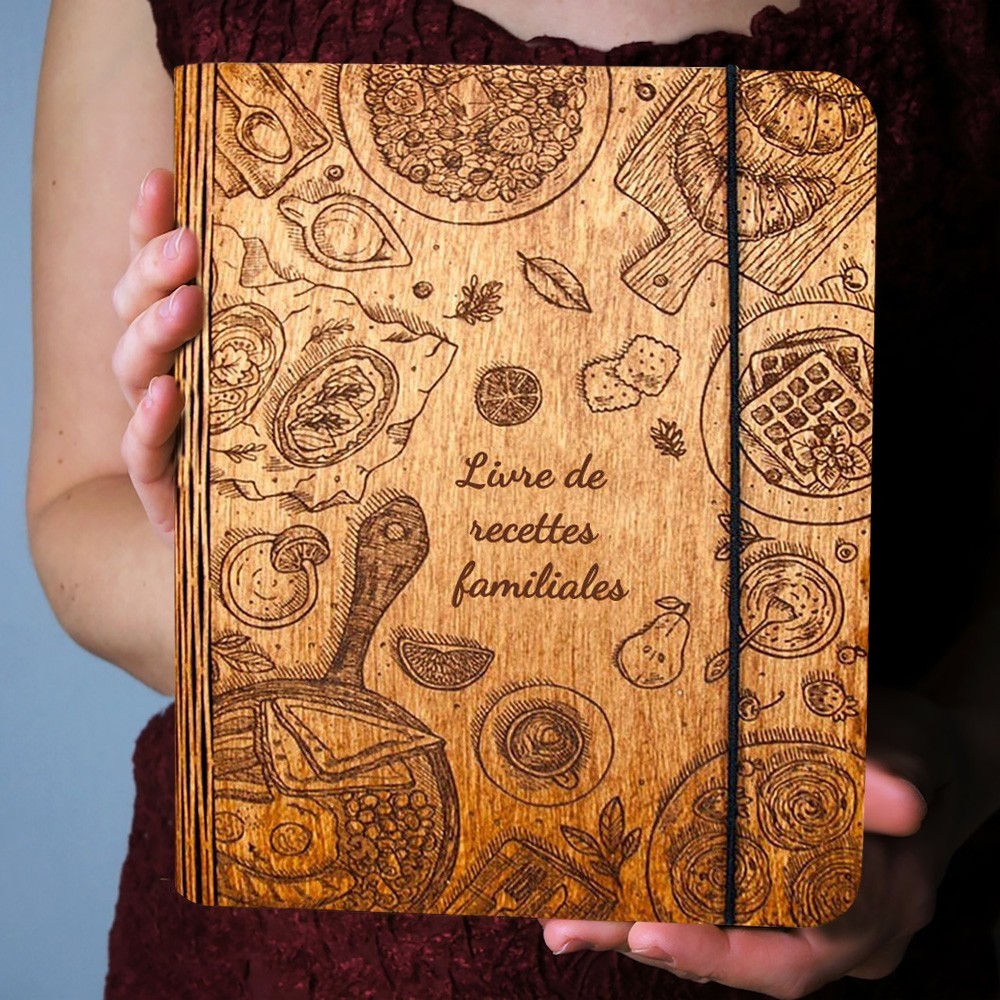 Livre de recettes familial personnalisé en bois idées cadeaux pour maman grand-mère